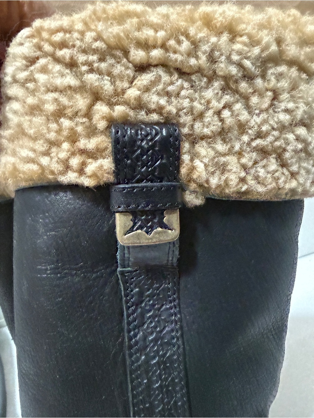 UGG Black Leather Tall Boot with Chestnut Shearling Cuff - Picture 8 of 16